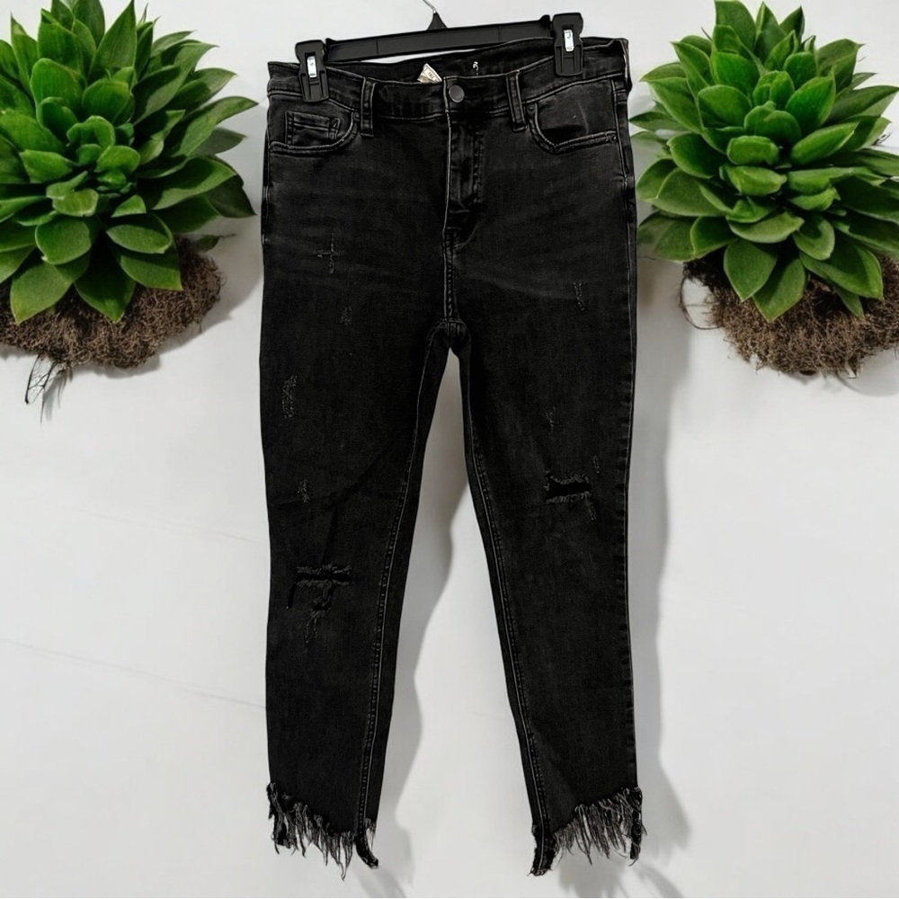FREE PEOPLE 28 Great Heights Frayed Skinny Jeans Black Charcoal - Picture 2 of 14